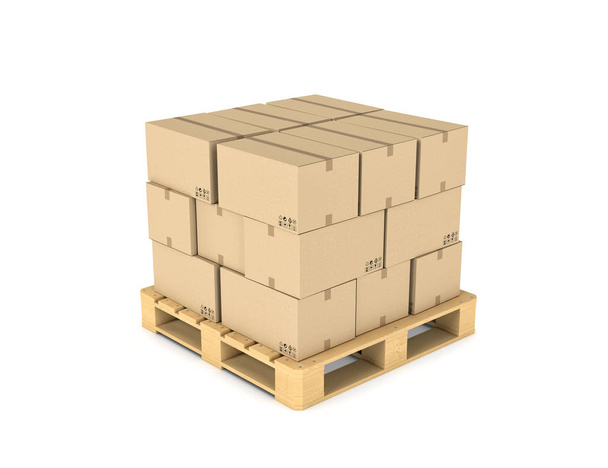 Rendering cardboard boxes on wooden palette - Φωτογραφία, εικόνα