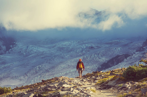 Backpacker in the summer mountains - Photo, Image