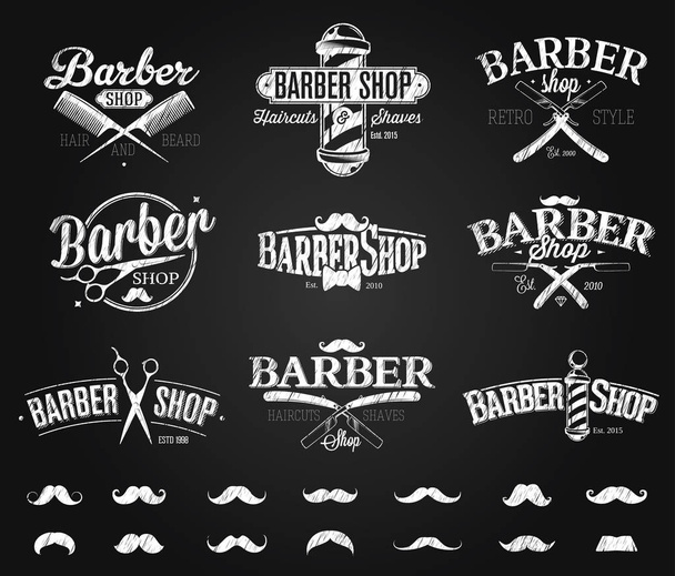 Typographic Barber Shop Emblems chalk drawing - Vektor, Bild