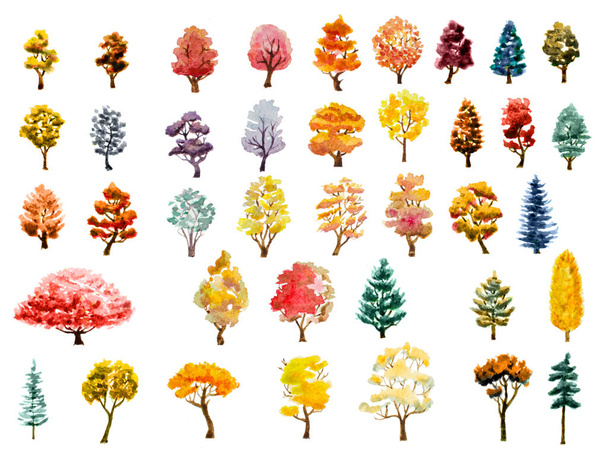 watercolor autumn trees set - Фото, зображення