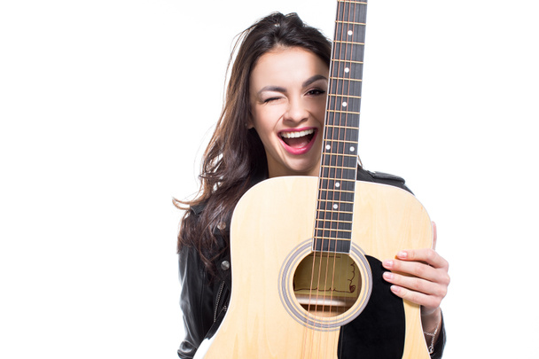 Young woman with guitar - Фото, зображення