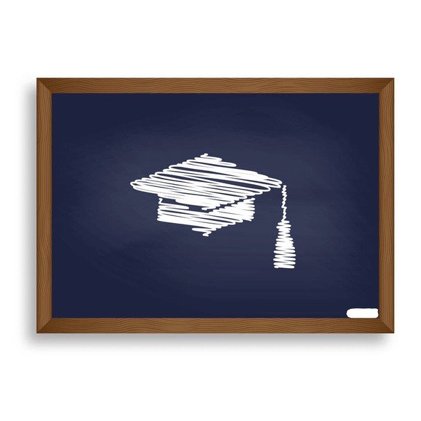 Mortar Board or Graduation Cap, Education symbol. White chalk ic - Vector, Image