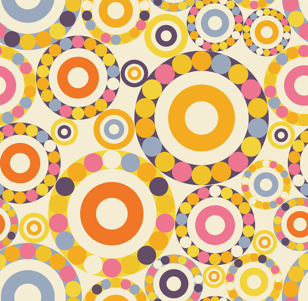 黄色とオレンジ色の円でレトロなパターン - ベクター画像