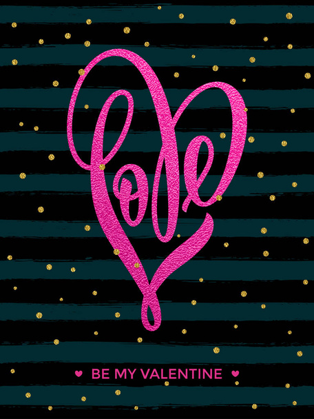 Valentine gold love heart glitter pattern card - Vector, afbeelding
