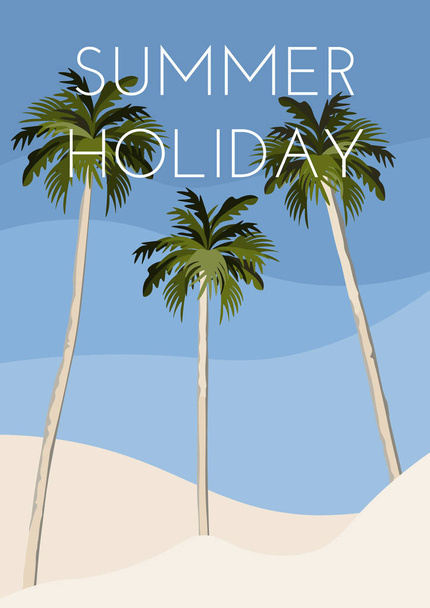Three palm trees on the beach. Travel poster - Vector, Image