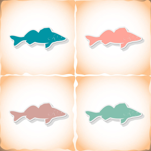 Fish zander. Flat sticker with shadow on old paper - Vector, afbeelding