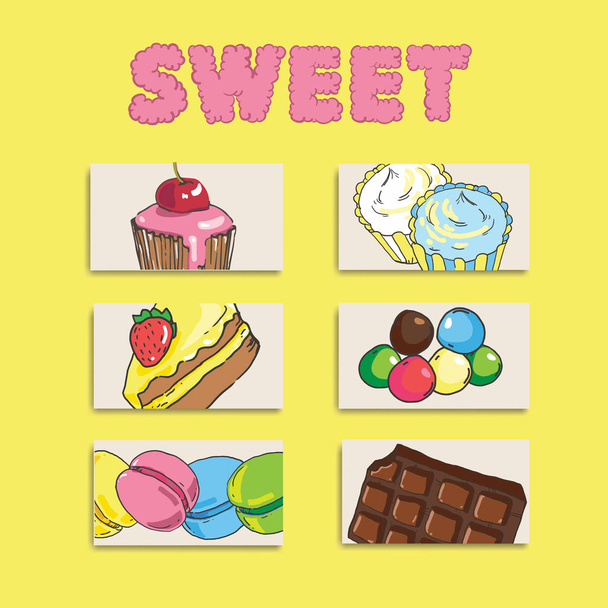 Set von niedlichen kreativen Karten-Vorlagen mit Süßigkeiten Thema Design. ha - Vektor, Bild