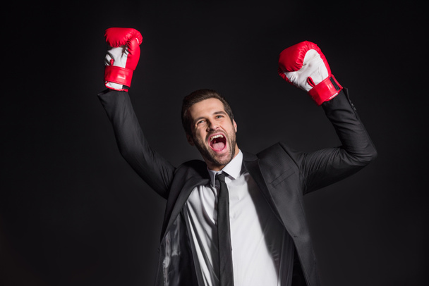 бизнесмен в боксёрских перчатках - Фото, изображение