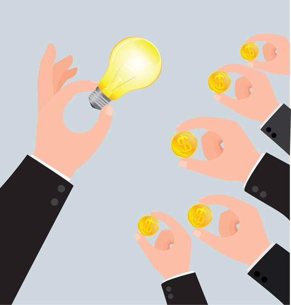 hand holding a bulbs and hand holding a gold coin, business concept, vector 10 - Vector, Image