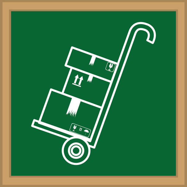 board shape with silhouette of Hand truck with cardboard boxes - Vector, Image