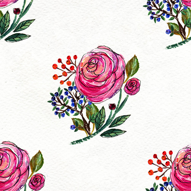 Seamless pattern with pink roses - Φωτογραφία, εικόνα