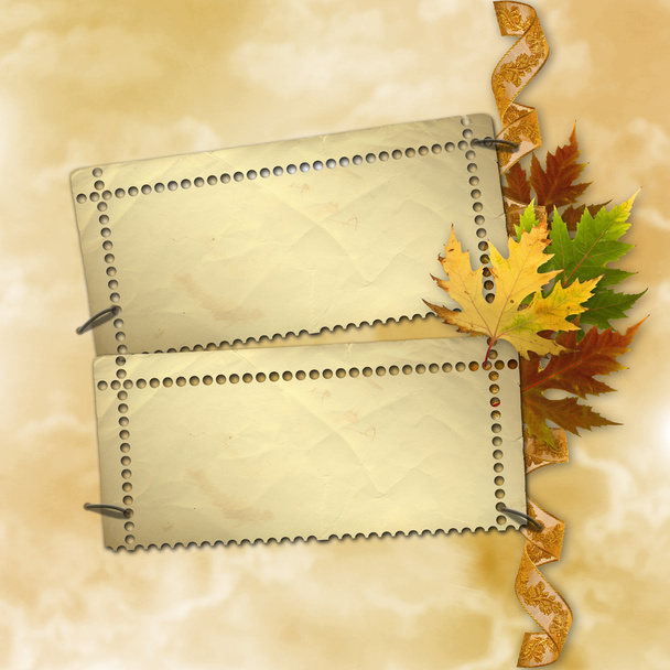 Autumn background with foliage and grunge papers design in scrap - Foto, Bild