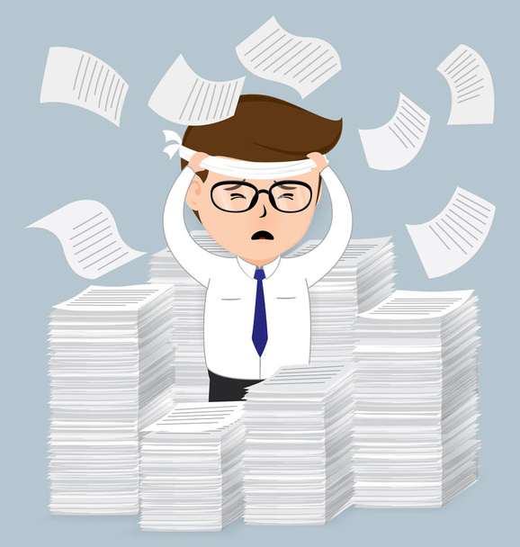 Businessman with pile of paper, business concept, vector 10 - Vector, Image