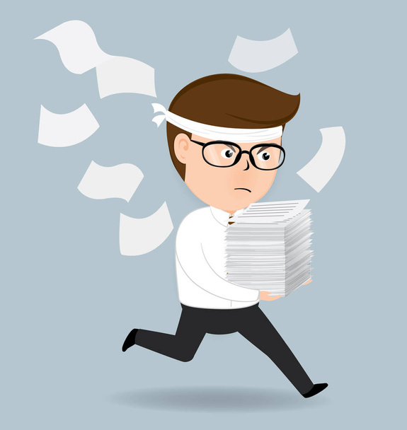 Businessman run holding a lot pile of paper, business concept, vector 10 - Vector, Image