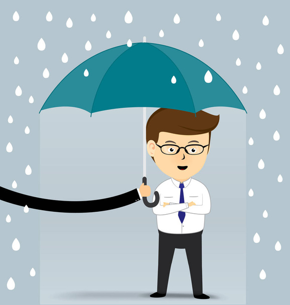 Hand protecting a Young Businessman with an umbrella, business concept, vector 10 - Vector, Image