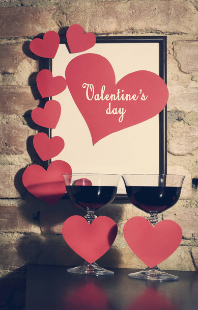 Valentine's Day card with glasses of wine - Фото, изображение