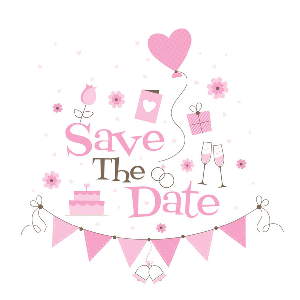 Save the Date with hearts and flowers - Vector, Image