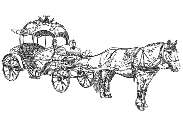 Векторна ілюстрація красива карета з конем
 - Вектор, зображення