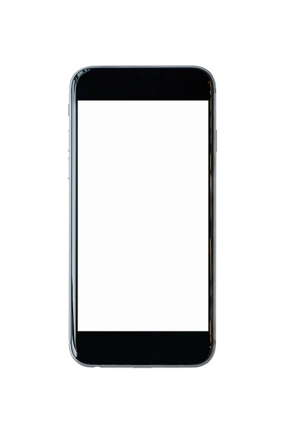 Smartphone mit leerem weißen Bildschirm und Kopierraum auf weißem Hintergrund - Foto, Bild