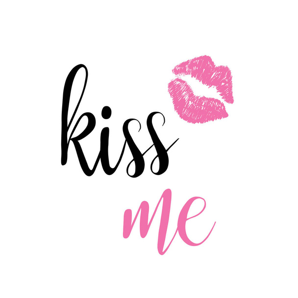 Kiss me Vektor Inschrift Kalligraphie. rosa Lippen Lippenstift Aufdruck - Vektor, Bild