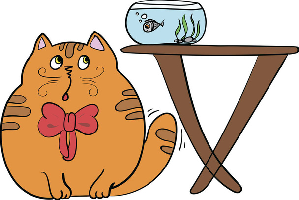 illustrazione vettoriale di un gattino carino cerca di catturare i pesci
 - Vettoriali, immagini