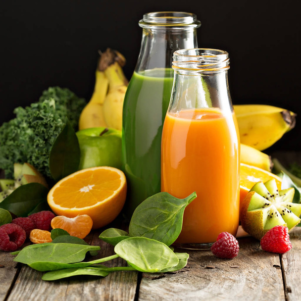 Variety of fresh vegetable and fruit juices - Fotó, kép