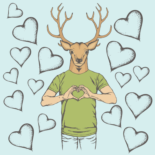 reindeer showing heart shape - Vector, Image