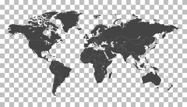 Blank black world map on isolated background. World map vector template for website, infographics, design. Flat earth world map illustration - Vector, Image