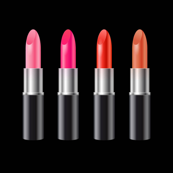 Set of realistic lipsticks in black tube - Вектор,изображение