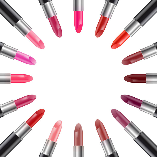 Set of realistic color lipsticks in black tube - Vektori, kuva