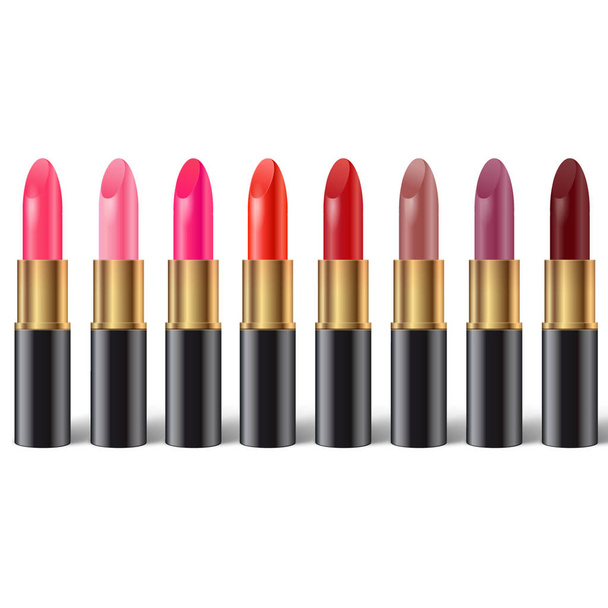Set of realistic lipsticks in black tube - Vector, Image