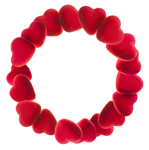 Round frame of red hearts isolated on white - Foto, afbeelding