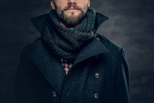 Man wearing a wool jacket and a scarf - Fotoğraf, Görsel