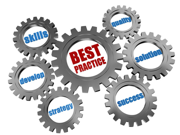 Best practice - business concept in silver grey gearwheels - Photo, Image