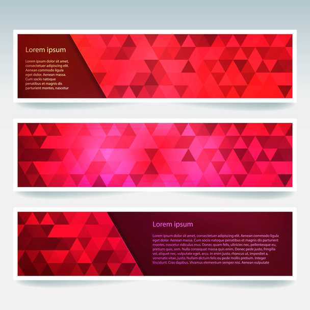 Banderas vectoriales engastadas con triángulos abstractos poligonales rojos. Banderas poligonales abstractas de polietileno bajo
. - Vector, imagen