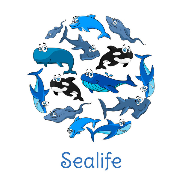 Sealife poster with vector sea and ocean fishes - Vector, Image