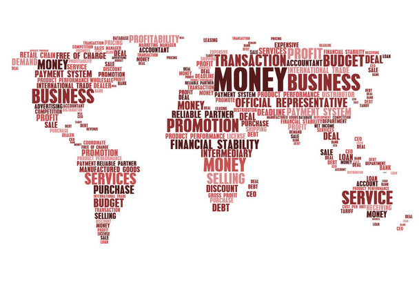 Weltkarte der Wort-Cloud-Tags für Unternehmen - Vektor, Bild