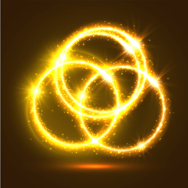 黄金の光の点滅の明るい輝く円 - ベクター画像