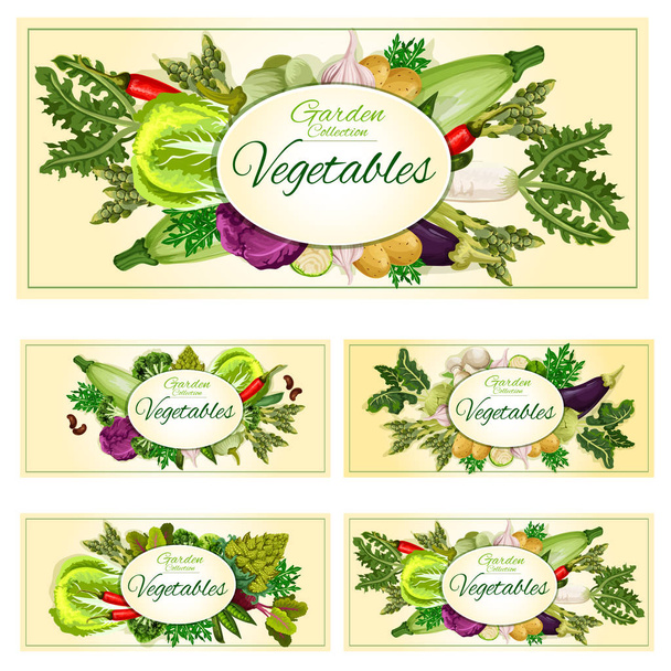Sebze, yeşillik, sebzeler vejetaryen afiş set - Vektör, Görsel