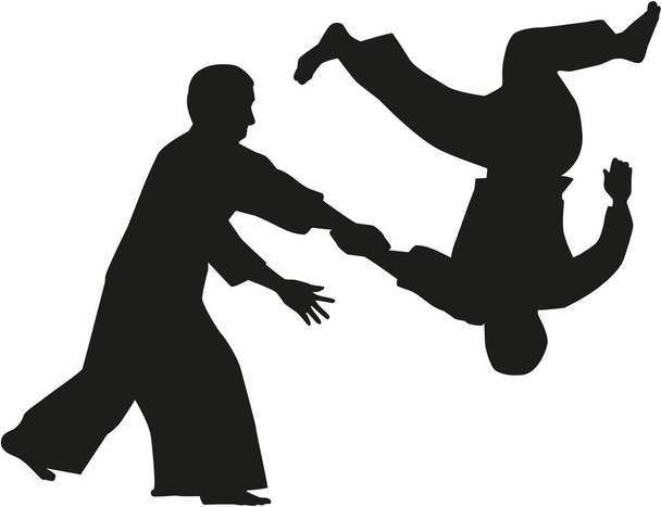 Silhouette of two aikido fighters - Vector, Image