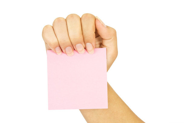 hand holding blank card pink - Fotó, kép