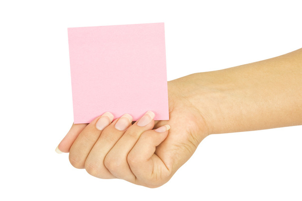 hand holding blank card pink - Photo, image