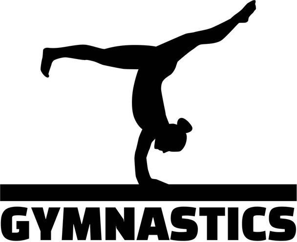 Спортивное слово с гимнасткой на бревне
 - Вектор,изображение