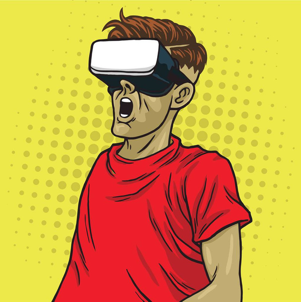 віртуальна реальність Goggle окуляри ретро наукова фантастика жовтий поп-арт фон
 - Вектор, зображення