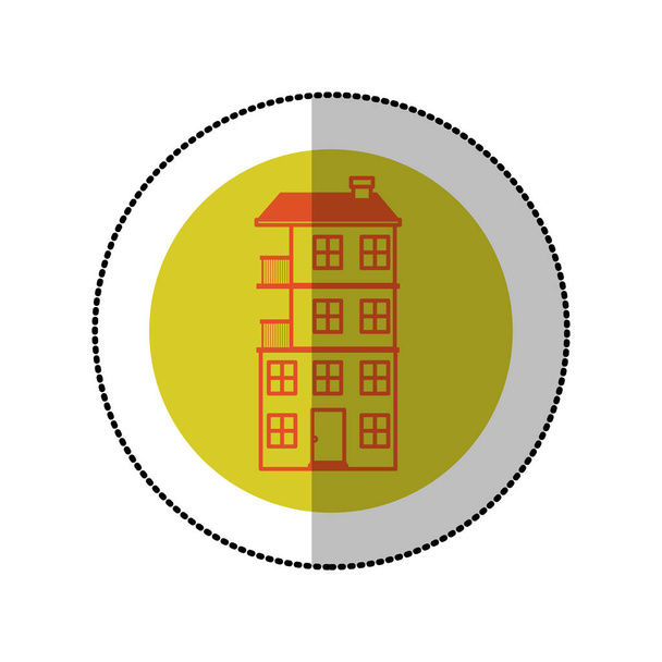 χρώμα εικόνα αυτοκόλλητο μεσαία σκιά σε κύκλο με διαμέρισμα με αρκετούς ορόφους - Διάνυσμα, εικόνα