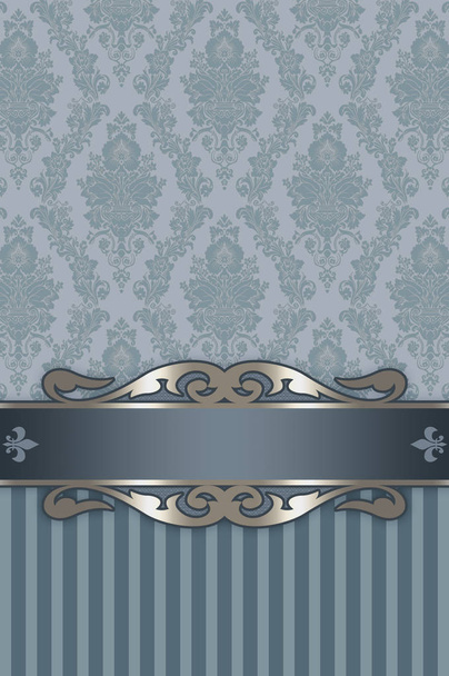 Blue background with vintage patterns and border. - Photo, image