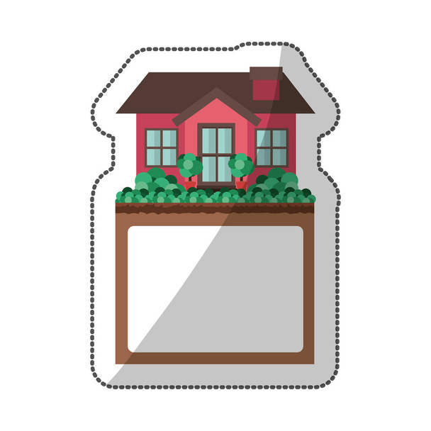 sticker van kleine huisontwerp met label - Vector, afbeelding