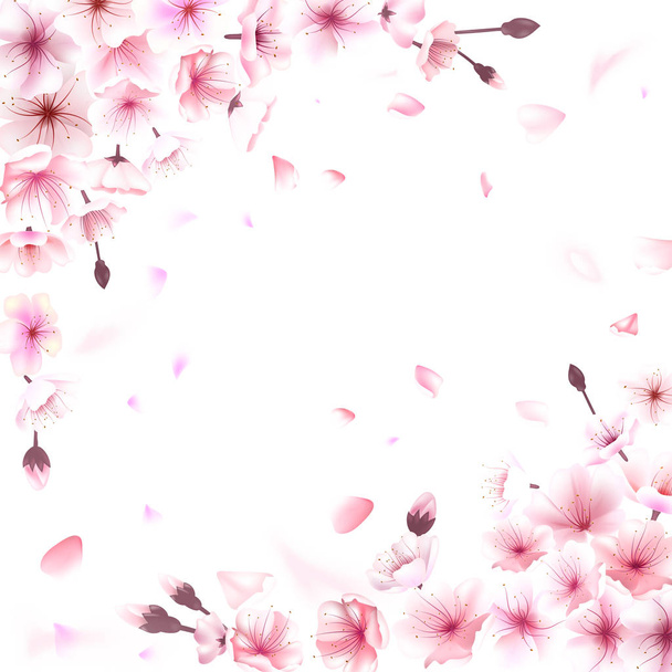 Blooming cherry. Spring background. Falling sakura pink petals. EPS 10 vector - Vector, imagen