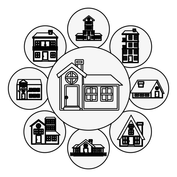 motif de silhouette avec design de logo de maisons en bulles
 - Vecteur, image