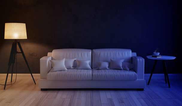 Night scene of the interior living room. - Фото, зображення